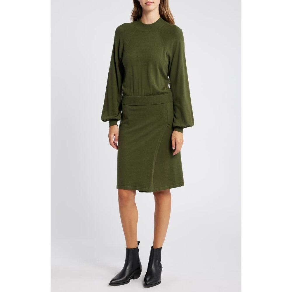 NWT Sam Edelman‎ Two-Piece Look Long Sleeve Sweater Dress Green Size XS